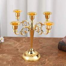 Five-Branched Candlestick, Sturdy Cast Iron Candlestick, Handcrafted Vintage Candlestick, Gothic Candlestick, Column Candlestick For Christmas, Birthday, Wedding And Home Decoration (Silver). - Vàng - Xem 1
