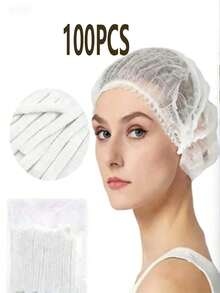 100PCS/Disposable Fluffy Cap 21 Inch Hair Mesh, Elastic Dustproof Cap, Suitable For Catering Services, Beauty, Prevent Hair Loss Kitchen And Other Places. - White - View 13
