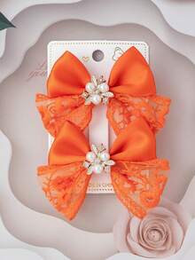 2pcs/Set Teen' Bowknot Hair Clip - Orange - View 4
