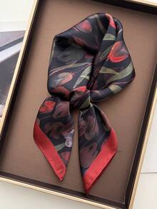 1件装方形围巾 女士缎面印花头巾 头带 时尚女士发巾 披肩 围巾 女士领巾 头巾