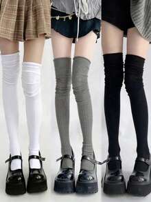 1/2/3 Pairs Breathable Moisture-Wicking Comfortable Sweet Embroidered Calf Socks, Collegiate Style Knee-High Socks - Multicolor - View 13