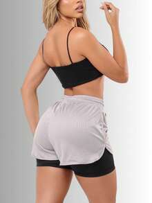 Women's Double-Layer 2-In-1 Dryfit Gym Shorts For Training, Hiking, And Other Sports - Grey - View 3