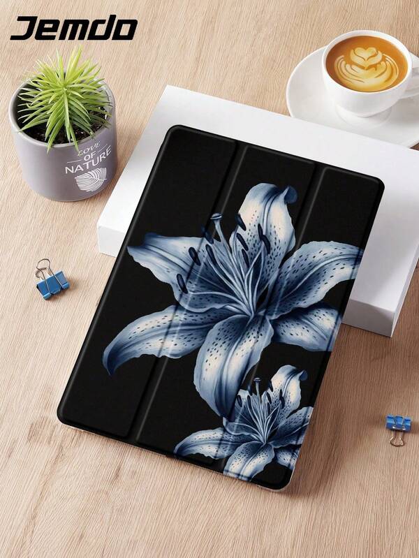 1pc Vintage Blue Hibiscus Flower Pattern Tablet Protective Case, Compatible With Apple IPad 10.2 Inch, IPad Pro 2021/2020, IPad 9th/10th Gen, IPad 11 Inch 11th Gen 2025, Galaxy Tab A8 10.5 Inch  Matepad 10. , Anti-Drop, With Pen Slot, Support Sleep/Wake