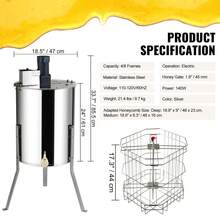 Electric Honey Extractor, 4/8 Frames Honey Spinner Extractor, Stainless Steel Beekeeping Extraction, Apiary Centrifuge Equipment With Height Adjustable Stand, Honeycomb Drum Spinner With Lid - Bạc - Xem 7