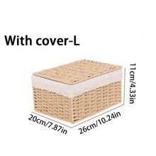 1pc/3pcs Woven Storage Basket, Desktop Covered Storage Basket, Handmade Woven Storage Basket, Desktop Snack Storage Box, Living Room Toy Storage Box, Key And Miscellaneous Storage Basket, Cosmetic Storage Basket, Home Organization And Storage Items For Kitchen, Bathroom, Bedroom, Living Room, Dorm, Office Desk, Home Decor Accessories - Khaki - View 16