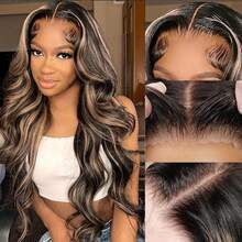 30 Inch 200% Density 13x4 Lace Front Wigs Human Blended Hair Ombre Highlight 1B/27 Body Wave Glueless 5x5 HD Transparent Lace Frontal Wigs For Women Pre Plucked Natural Hairline Blended Synthetic Cosplay Wigs Suitable For Halloween Or Parties - S1B/27 - View 5