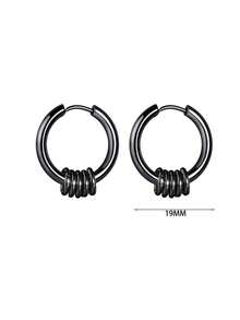Fashionable and Popular Men Ring Decor Hoop Earrings Stainless Steel for Jewelry Gift and for a Stylish Look - Black - View 4