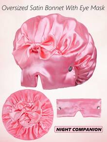 Mũ ngủ satin 2 lớp có mặt nạ mắt tháo rời, phù hợp với tóc xoăn tự nhiên, giảm xơ rối, giữ ẩm, làm mượt tóc thẳng, che phủ tóc dài, phù hợp với tóc xoăn và tóc tết, màu đen & hồng. - Hồng - Xem 19