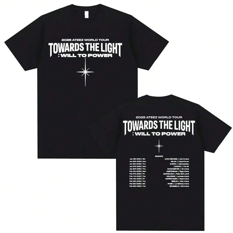 2025 Ateez World Tour Towards The Light Will To Power Camiseta Hombre Mujer Moda Coreana Hip Hop Camiseta de Manga Corta Oversize - Negro - Ver 1