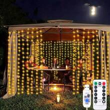 Luces de cortina LED con 8 modos, alimentadas por USB, luces de ambiente para boda, Año Nuevo, Día de San Valentín, dormitorio, sala de estar, decoración de pared, cumpleaños, fiesta, decoración de ventana interior (control remoto no incluido con batería) - Luz de cortina USB - Ver 15