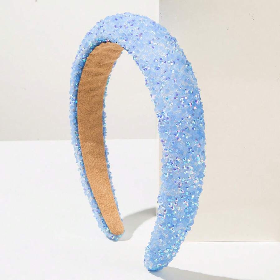 1pc Shiny & Elegant Women's Headband, Luxury Feel, Suitable For Daily Wear And Holiday Gifts ,Hair Band ,Diadema ,Hair Hoop - Blue - View 1