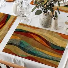 2/4/6/8件装几何图案亚麻餐垫，长方形编织日常厨房餐桌垫，适用于餐厅、派对、家居装饰