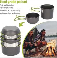 Juego de utensilios de cocina para acampar, son ligeros , portátiles, fáciles de limpiar y transportar diseñados para actividades al aire libre como camping y picnic. - Gris - Ver 6