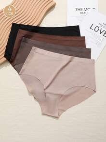 4pcs/Pack Women's Seamless High Waist Invisible Briefs, Silk-Like Panties - Multicolor - View 1