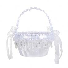 Wedding Flower Girl Baskets With Crystal Pendant Decor Lace Bow Flower Baskets For Wedding Ceremony - White - View 4