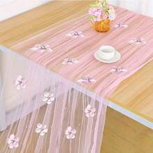 1 chiếc khăn trải bàn ren ngọc trai lãng mạn, trang trí cổng cưới, quà tặng tiệc cưới, khăn trải bàn ren ngọc trai lãng mạn, phù hợp cho sự kiện, thêu, trong suốt, chống nhăn, màu trắng, bàn tráng miệng - Hoa ngọc trai hồng - Xem 3