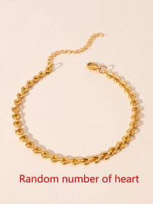 1条女士脚链，多层款式，不锈钢心形流苏防水沙滩度假脚链，日常佩戴饰品礼品（心形珠子数量随机） - 金黃色 - 查看 5