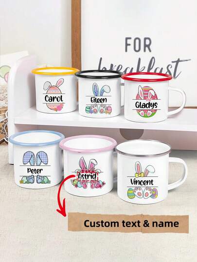 1pc Customizable Name Personalized Gift White Ceramic Mug, Easter Element Ceramic Mug, Easter Bunny Ceramic Mug, Ideal For Giving As Easter Gifts, Unique Special Occasion Gifts, Personalized Photo Coffee Cup, Customized Outdoor Camping Mug, Customized Personalized Anniversary Photo Mug, Perfect Gifts For Family, Friends And Loved Ones ,Travel Organizer