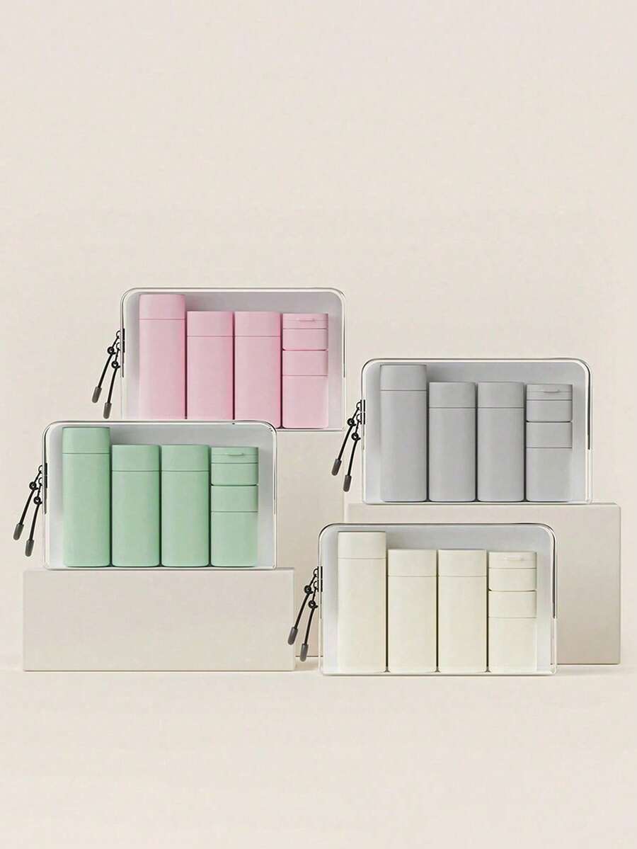 多色便携式柔滑触感乳霜旅行可灌装瓶套装，适用于乳液、洁面乳、洗发水 - 彩色 - 查看 1