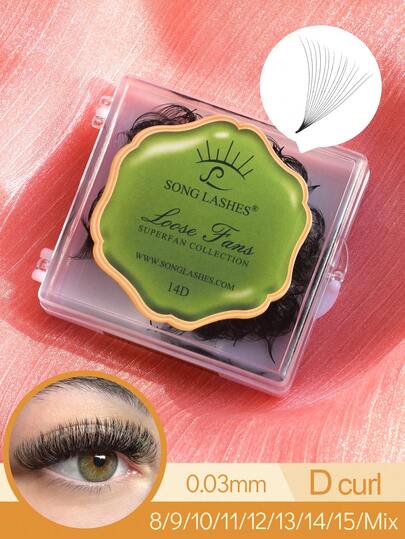  SONG LASHES 14D 500fans Curl D Loose Fans Pointy Base Premade Fans 0.03 Thickness 8-15 Promade Fans Eyelash Extensions Sharp Thin Base