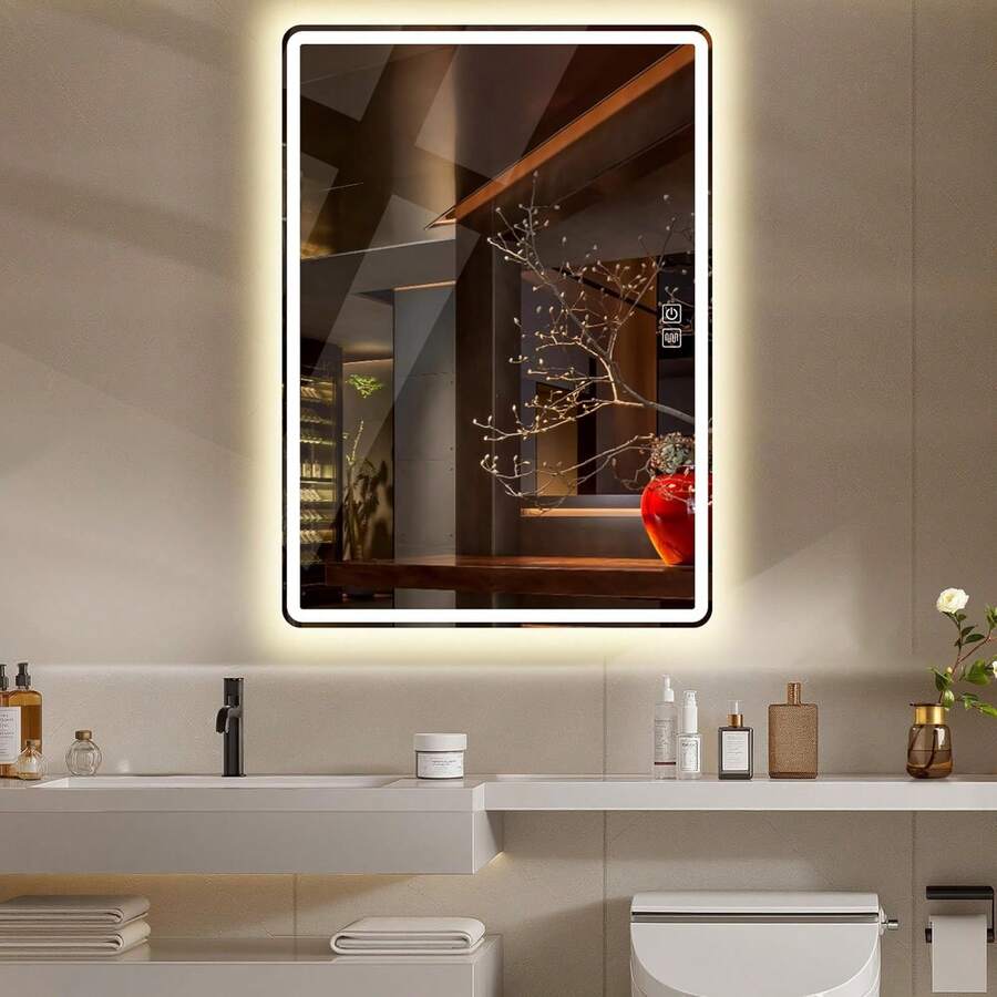 Oferta exclusiva Espejo LED de Baño, Antivaho, Interruptor Táctil, Dimmable, luz con Sensor de Movimiento, Espejo de Baño Rectangular, Espejo de Maquillaje con Luces Verticales y Horizontales (60 * 80) - 70L x 50A cm - Ver 1