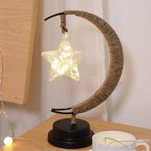 1pc LED Moon Lamp - Black Iron Decorative Table Lamp, Battery Powered Portable Night Light, Suitable For Bar/Bedroom/Living Room