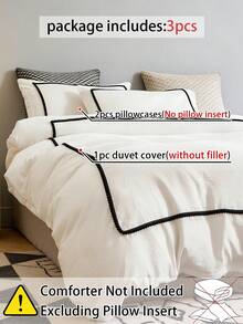 三件套白色床上用品，饰有蓬松绒球，营造温馨的波西米亚农舍风格家居装饰，复古别致的被套套装，轻盈透气，如云朵般柔软。 - 白色 - 查看 3