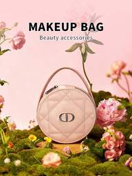 Dior Women's Mini Round Makeup Bag, Luxury Leather Material, Compact And Portable, Easy Touch-Up Anytime, Elegant Women's Travel Companion, Perfect Birthday Gift