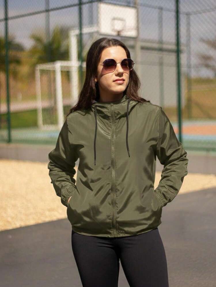 Women's Windbreaker Jacket, Semi-Lined, Water-Resistant, Ultra-Lightweight, Sporty - Army Green - View 1