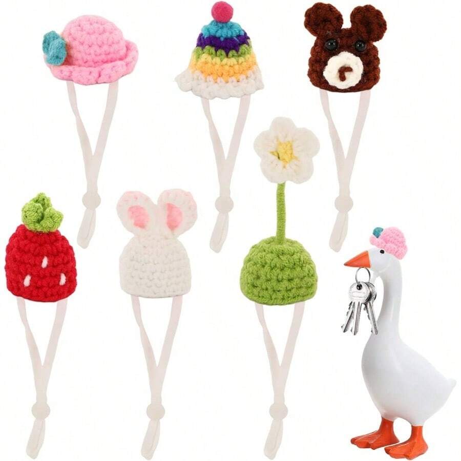 6 Pcs Knitted Hats, Stylish Desk Goose Outfits Porch Goose Clothes - Elevate Seasonal Decor With Premium Handcrafted Designs - Initial - View 1