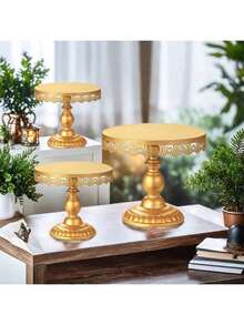 1 pieza Soporte redondo dorado para pastel, bandeja de postre con decoración elegante de encaje, adecuado para bodas, cumpleaños, fiestas, celebraciones, exhibición de pasteles - Multicolor - Ver 10