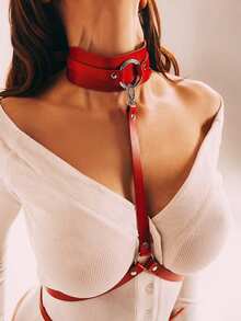Punk Pu Leather Chest Harness Belt For Women, Fashion Body Harness Belt Link Neck, Accessories For Party Dating Belt. - 彩色 - 查看 1