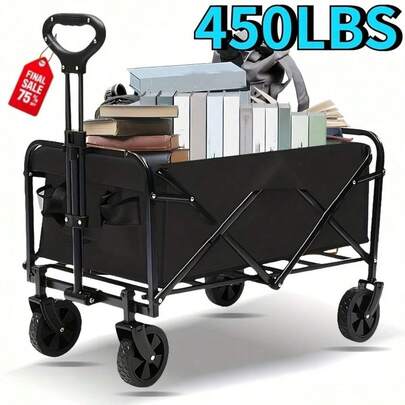 Collapsible Wagon Cart Foldable, 29.5" L Folding Beach Wagon With All-Terrain Wheels, Shopping Cart With 360lbs Capacity, Portable Camping Wagons Carts For Grocery Garden And Sports