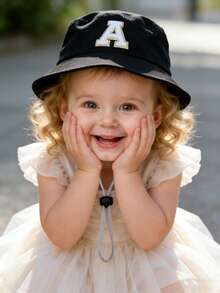 1顶婴儿/幼儿/儿童A-Z字母刺绣防晒渔夫帽，可调节男女通用户外休闲遮阳帽 - 黑色 - 查看 3