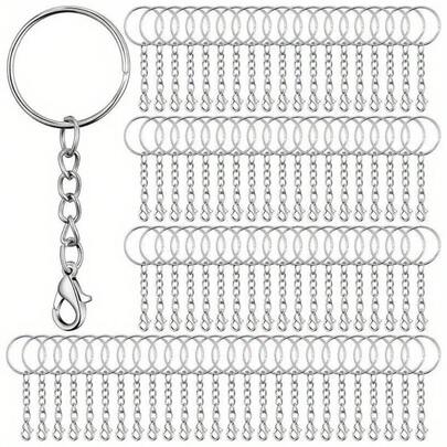 10Pcs/ Bag25mm Aperture Keychain DIY Jewelry Making For DIY Keychain Pendant Decoration Aperture Plus Four Section Chain Plus Lobster Chain Combination Keychain Accessories