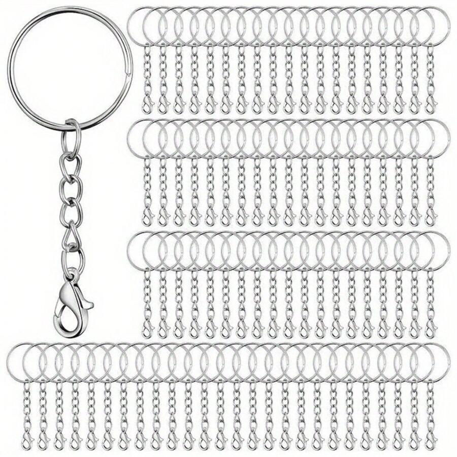 10Pcs/ Bag25mm Aperture Keychain DIY Jewelry Making For DIY Keychain Pendant Decoration Aperture Plus Four Section Chain Plus Lobster Chain Combination Keychain Accessories