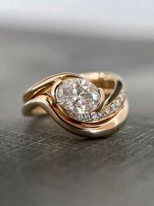 1 Pc Or 1Set 925 Sterling Silver Twisted Arm Half Set Egg Shaped Small Arc Ring Women's Date Night Party Ring Anniversary Gift Exquisite Ladies' Jewelry - Gold - View 7