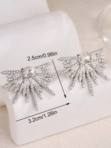 1 Pair Rhinestone Wing Stud Earrings, Sparkling Firework Design, Suitable For All Occasions, Great Gift Choice - Silver - View 4