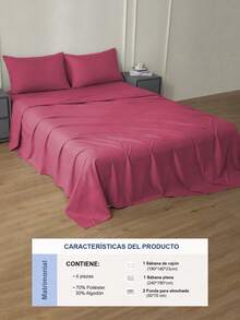 Juego De Sábanas Matrimonial De Unicolor Supersuave 3000 Hilos, Tejido Suave Y Agradable Para La Piel, Transpirable Y Cómodo, 4 Piezas / (1 Forro, 1 Sábana/ 2 Fundas) - Rosa Fucsia - Ver 5