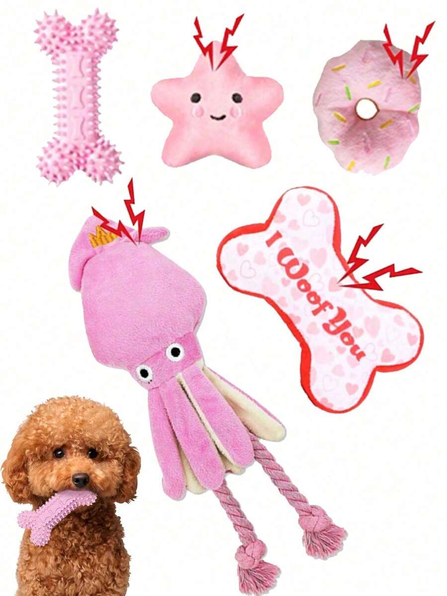 Valentine's Day Gift Set Includes: Cute & Fun Dog Chew Toys With Squeaker, Pink Bone Combo, Small Dog Chew Toys Suitable For Small & Medium Pets, Lollipop Gifts, Valentine's Day & Christmas Gifts - Multicolor - View 1
