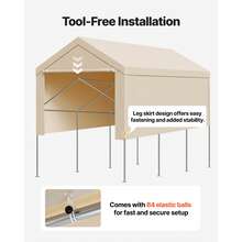 Carport Replacement Canopy, 10 X 20 Ft Potable Garage Tent Top Tarp With Sidewalls, UV-Resistant & Waterproof, Heavy Duty Car Shelter Tarp With Ball Buggees, Beige, Frame Not Included - 10x20ft Beige - View 6