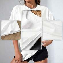 Women Y2k Cute-Shirt Short Sleeve Top Aesthetic Vintage Summer Streetwear, Women Graphic-Shirt, Fashion 2025,Gifts, Women's Clothing, Cartoon And Letter Printing, Comfortable Cotton Material, Skin Friendly, Soft And Cool, Summer Women's-Shirt ClothingSports Short Sleeves - 白色 - 查看 3