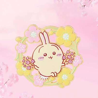 Miniso Chiikawa Series Usagi Cherry Blossom Metal Fridge Magnet, Metal Material, Cherry Blossom Wreath Shape Details, Strong Magnetic Design, Suitable For Fridge Decoration, Cute Magnet(1 PC)