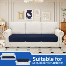 YSTYLE 1 Piece Solid Color Sofa Cover, Modern Stretch Polyester Universal Non-Slip Washable Soft Stain Resistant Sofa Cushion Covers For Living Room - Navy Blue - View 4