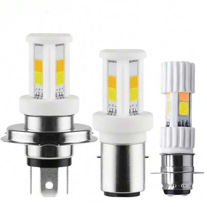 1pc H4 Dual Color LED Motorcycle Lights COB Ceramic H6 BA20D P15D LED Headlights Motorcycle Lights White Yellow 12V