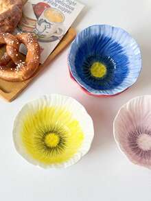 1pc Ins Style Petal Pattern Ceramic Bowl, Household Creative Gradient Flower Salad Bowl, Internet-Famous High-Value Breakfast Bowl And Dessert Bowl, Colorful Fruit Bowl, - Multicolor - View 3