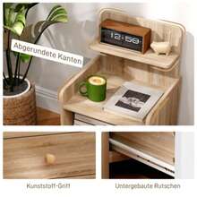Side Table, Bedside Table With Storage Space, Particle Board, Stable, Modern Style, Natural Wood - Khaki - View 5