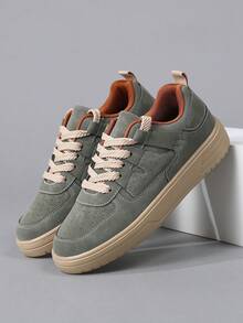 女士休闲时尚运动鞋，系带轻便厚底平底鞋，百搭低帮运动鞋 - 軍綠色 - 查看 5