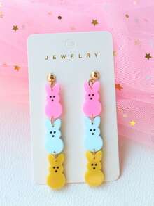 一对亚克力复活节兔子耳环，可爱粉蓝黄三色兔子设计，甜美有趣，适合作为女性礼物，节日饰品