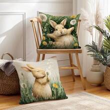 4件套春季复活节蒲公英兔子图案抱枕套，单面印花桃绒涤纶材质，45*45厘米，适用于现代布艺沙发室内装饰、派对装饰、礼品 - 彩色 - 查看 5